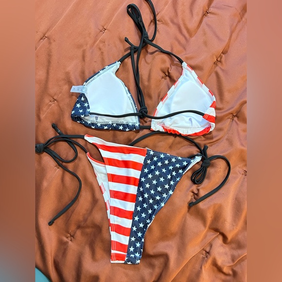 Small American Flag Two Piece String Bikini NWOT Summer Beach July4th - Picture 3 of 4